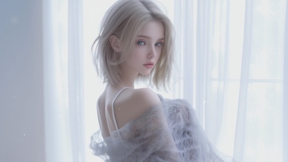 窗户边阳光女孩 