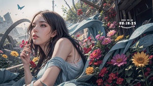 花丛中的女孩（免费）