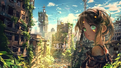 战火废墟伤感少女