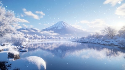 冬日晴天里的富士山