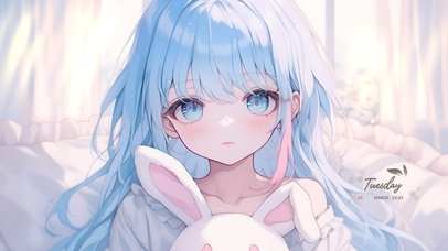 窗边兔玩偶女孩