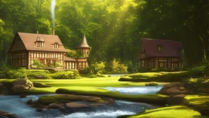 森林溪边小屋