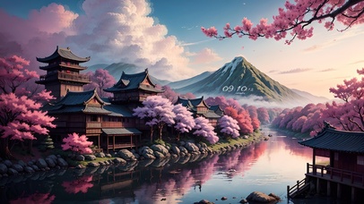 4K唯美樱花河流古镇美景