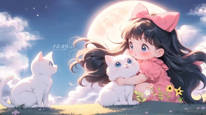 明月前女孩和猫咪