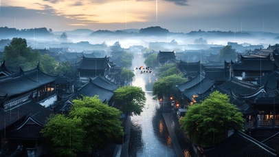 4K唯美治愈古风烟雨江南古镇