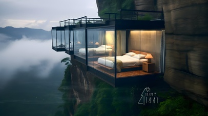 浓雾山崖玻璃房	