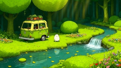 静谧绿色森林小溪