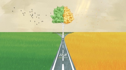 4K 左边春天右边秋天的树