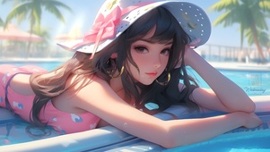 夏日泳池性感美女	