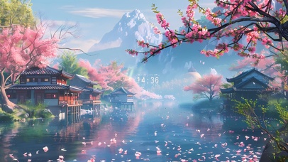 幽静湖泊樱花谷