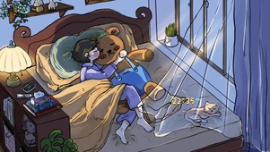 小熊和主人熟睡的夜晚