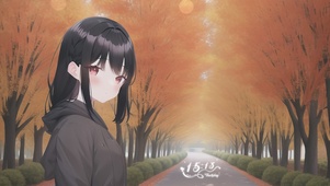 秋日枫林少女