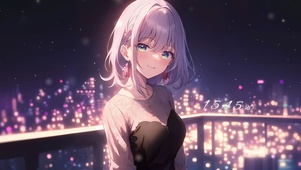 夜晚阳台少女