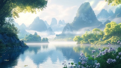 夏日清新山水美景