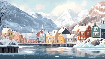 雪中的北欧小镇