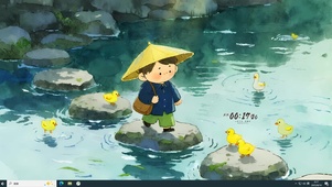 水墨治愈系插画4K