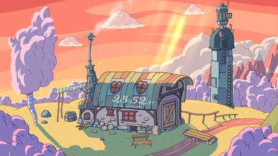 治愈夏日夕阳卡通房屋