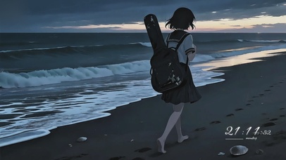 海边漫步的女孩