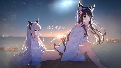 4k 唯美夜晚海边和服少女