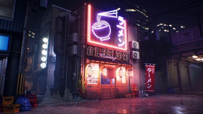 夜晚雨中的小店