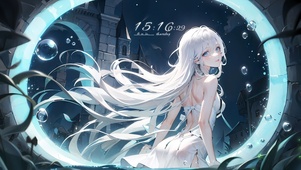 唯美夜空白发少女 