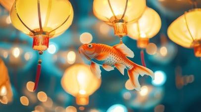 喜庆灯笼与锦鲤