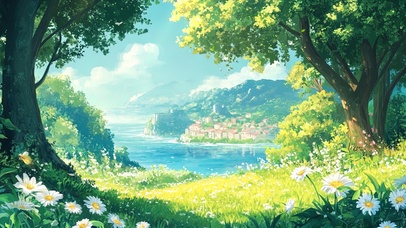 绿色清新森林海边小镇