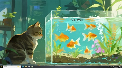 鱼缸旁可爱猫咪