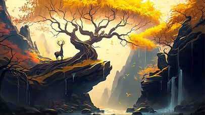 黄金树下的祈福神鹿