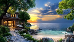 护眼夕阳别墅湖畔