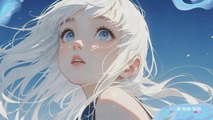 蓝色背景少女