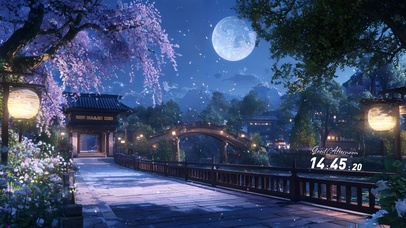 唯美月夜后院湖畔