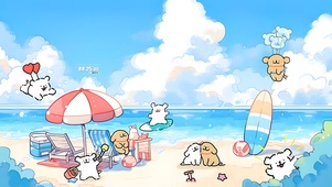 海滩可爱狗狗