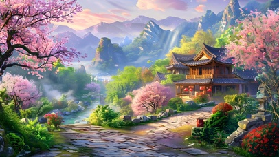 樱花山水美如画