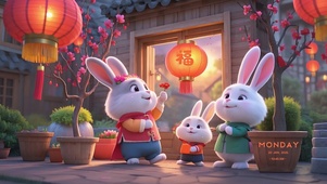喜庆小兔一家
