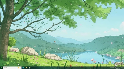 护眼绿景树木河流山川主题