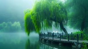 湖边绿色垂柳