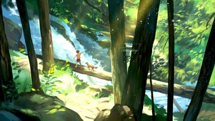 治愈夏日森林的男孩与狗