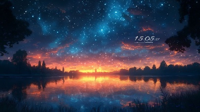 唯美夕阳湖泊星空