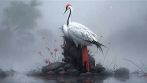 冬雪中的丹顶鹤