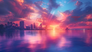 夕阳城市海岸