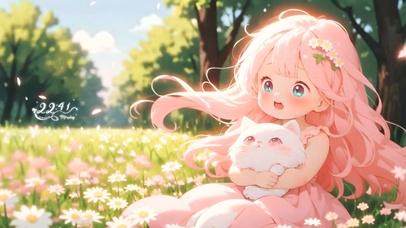 可爱粉发猫咪女孩