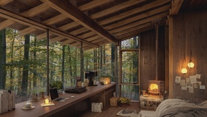 唯美治愈森林木屋房间卧室