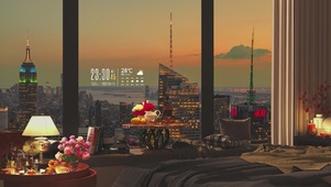 4K唯美治愈夕阳城市房间