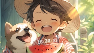 夏日吃瓜男孩