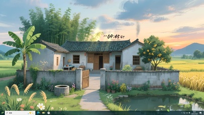 乡村稻穗池塘小屋