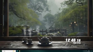 古风雨天茶座桌面主题