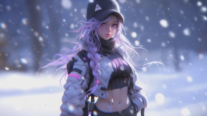 4k 唯美雪中赛博少女