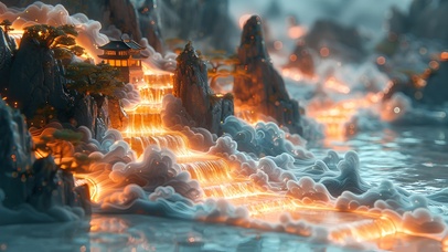 微缩梦幻国风山水