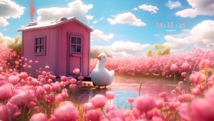 可爱玫瑰小屋大白鹅